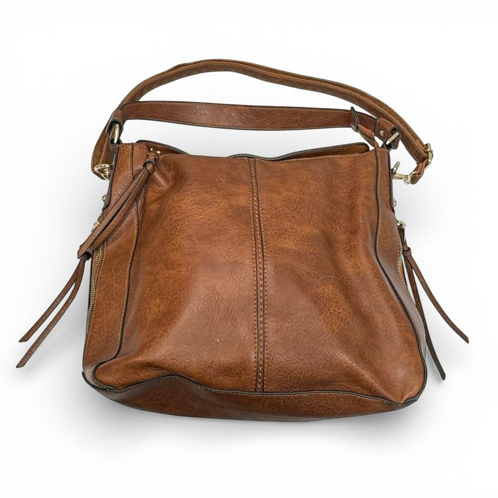 Brown PU Leather Hobo Shoulder Bag With Detachable Crossbody Strap